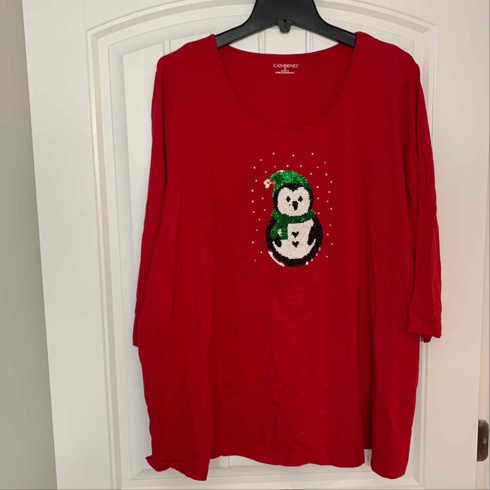 Catherines 3/4 Sleeve Christmas Tee Top Snowman
